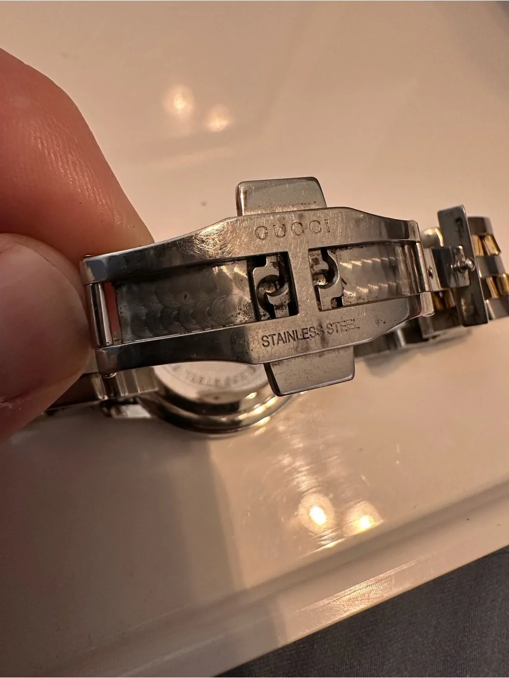 Vintage Gucci 5500M Two Tone Web Stripe Date Swiss Watch New Battery